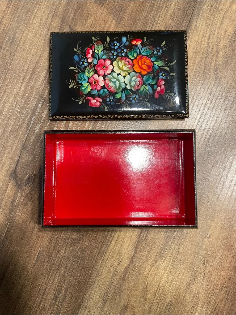 Hand-Painted Floral Lacquer Box - Colorful Bouquet on Black
